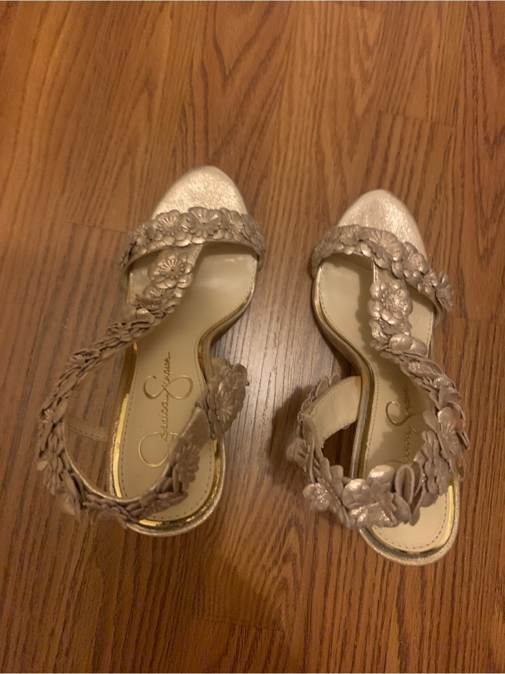 Jessica Simpson Metallic Pink Floral Ankle-Strap Sandals